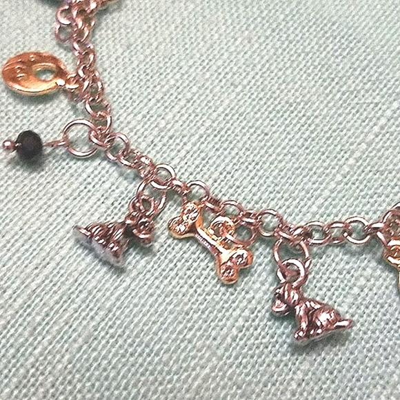 Bracelet charm dog Crystal silver gold plate New - Picture 3 of 4
